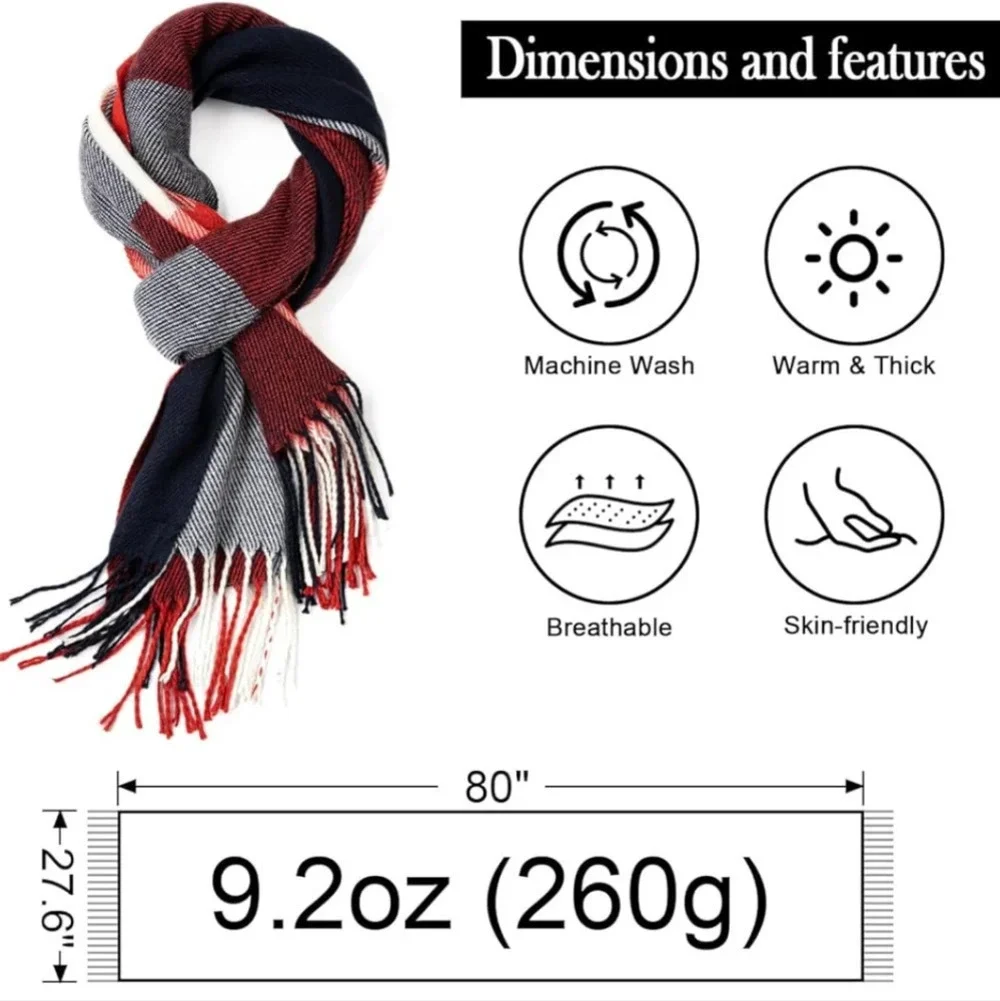 Womens Winter Scarf, Fashion Cashmere Feel Plaid Scarfs for Women, Pashmina Shaw